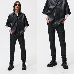 Zara Mens Black Coated Skinny Jeans